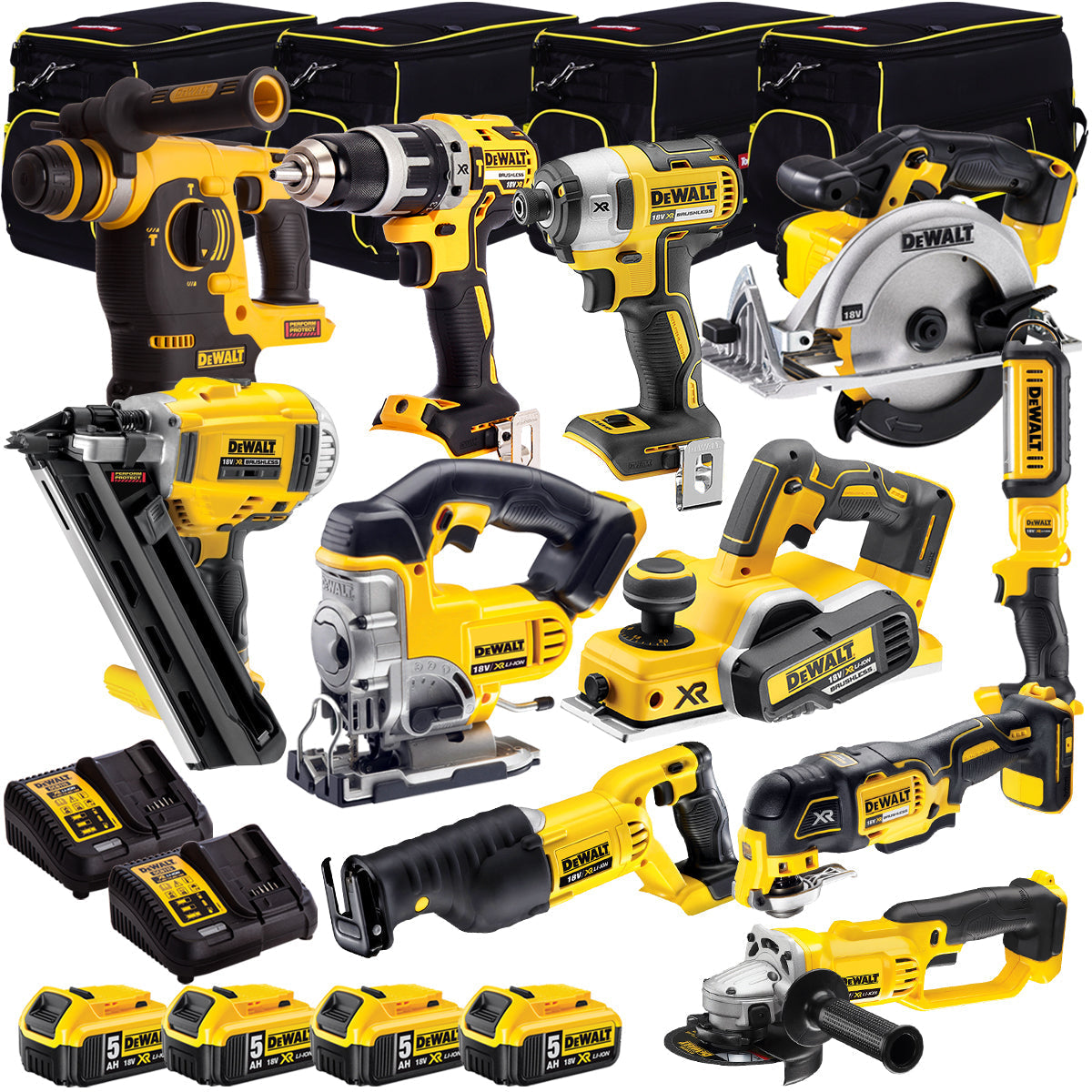 Dewalt 18V 11 Piece Power Tool Kit with 4 x 5.0Ah Batteries T4TKIT-993 - MonkeyTools