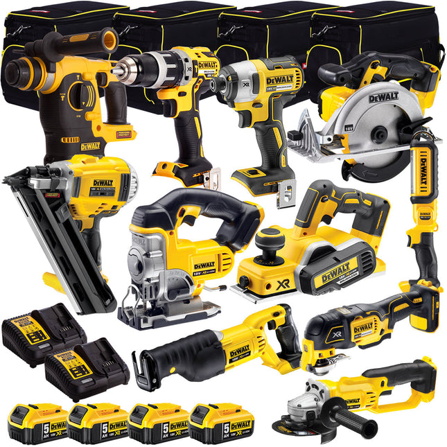 Dewalt 18V 11 Piece Power Tool Kit with 4 x 5.0Ah Batteries T4TKIT-993 - MonkeyTools