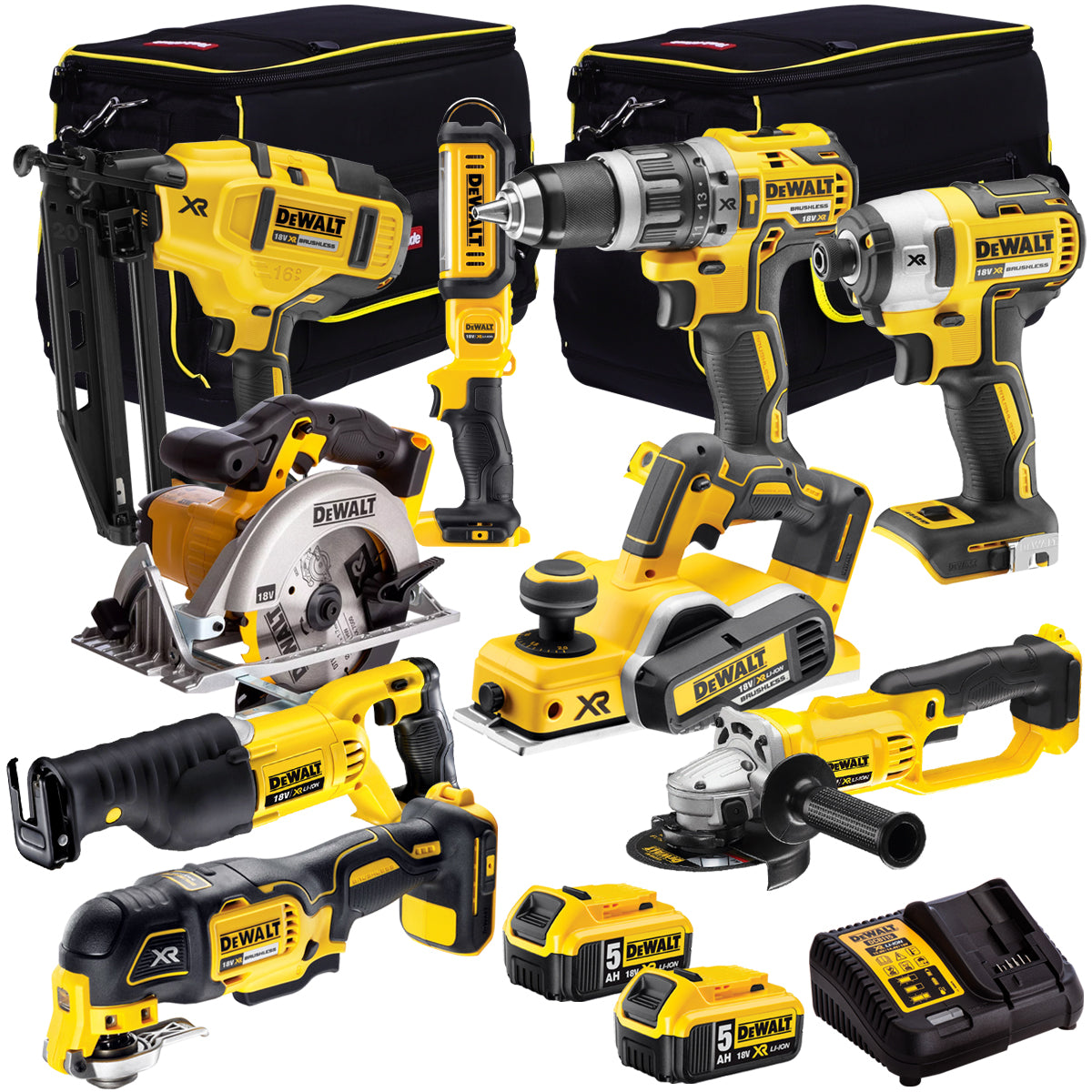 Dewalt 18V 9 Piece Power Tool Kit with 2 x 5.0Ah Batteries T4TKIT-922 - MonkeyTools