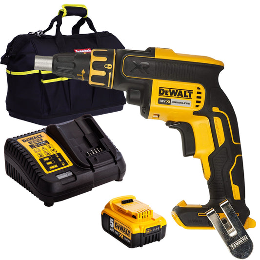 Dewalt DCF620N 18V Brushless Drywall Screwdriver with 1 x 5.0Ah Battery Charger & Bag - MonkeyTools