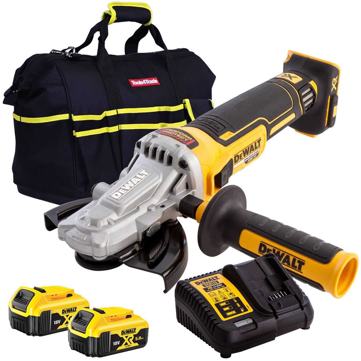 Dewalt DCG405FN 18V Brushless 125mm Angle Grinder with 2 x 5.0Ah Batteries & Charger in Bag - MonkeyTools