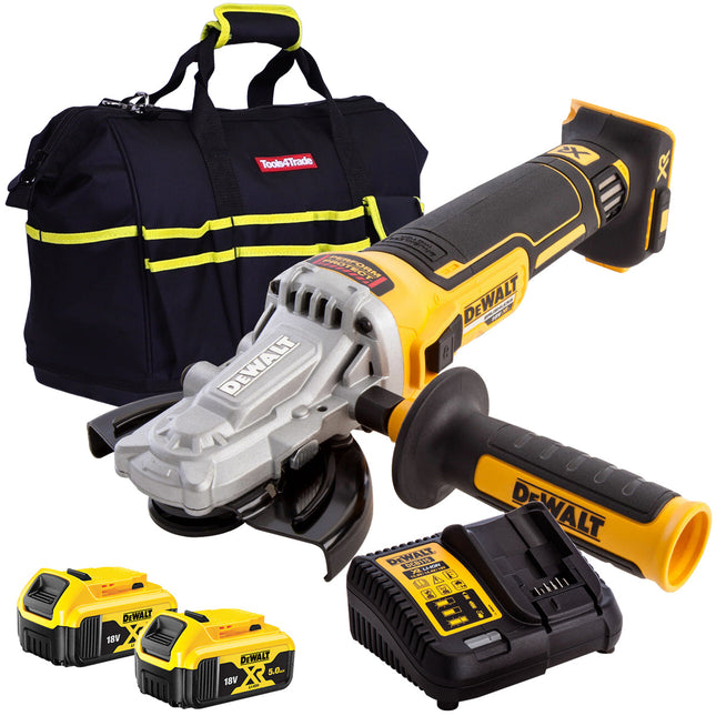 Dewalt DCG405FN 18V Brushless 125mm Angle Grinder with 2 x 5.0Ah Batteries & Charger in Bag - MonkeyTools