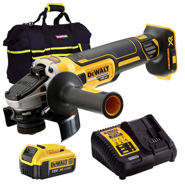 Dewalt DCG405N 18V Brushless 125mm Angle Grinder with 1 x 4.0Ah Battery Charger & Bag - MonkeyTools