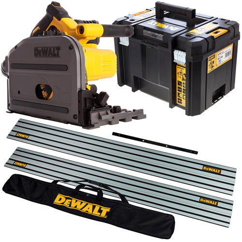 DeWalt DCS520NT 54V XR Flexvolt Brushless 165mm Plunge Saw with 2 x 1.5m Guide Rail & Case + Rail Bag - MonkeyTools