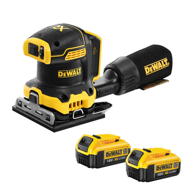 Dewalt DCW200N 18V XR Brushless 1/4 Sheet Palm Sander with 2 x 4.0Ah Batteries - MonkeyTools