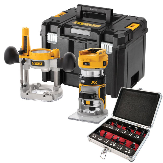 DeWalt DCW604NT 18V Brushless Router Trimmer with 1/4" 12 Piece Cutter Set - MonkeyTools