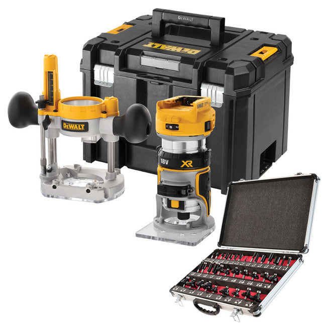 DeWalt DCW604NT 18V Brushless Router Trimmer with 1/4" 35 Piece Cutter Set - MonkeyTools