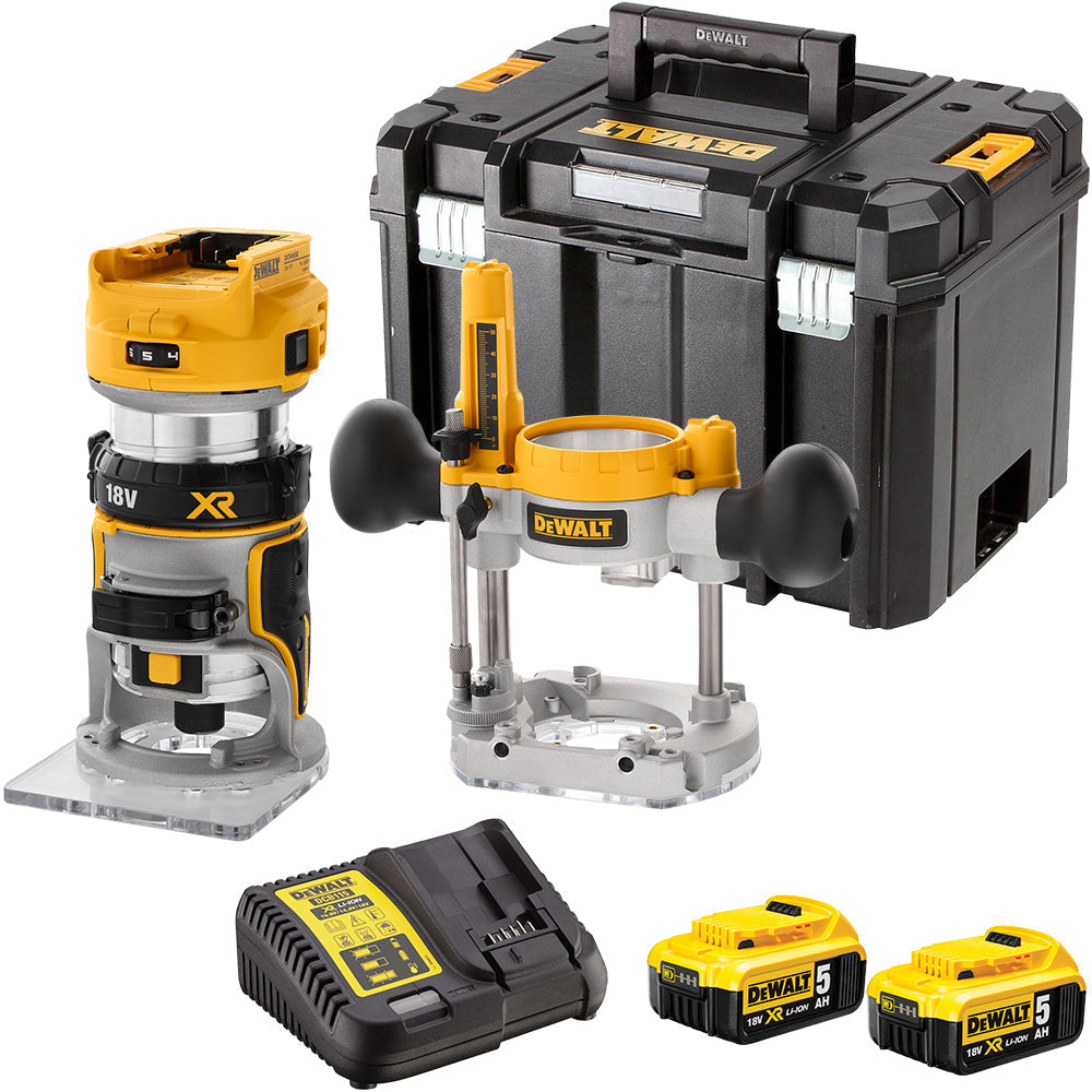 DeWalt DCW604NT 18V Brushless Router Trimmer with 2 x 5.0Ah Battery & Charger in Case - MonkeyTools