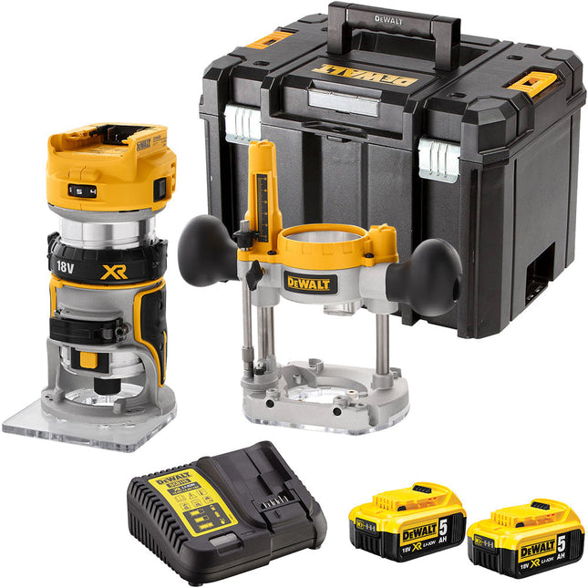 DeWalt DCW604NT 18V Brushless Router Trimmer with 2 x 5.0Ah Battery & Charger in Case - MonkeyTools