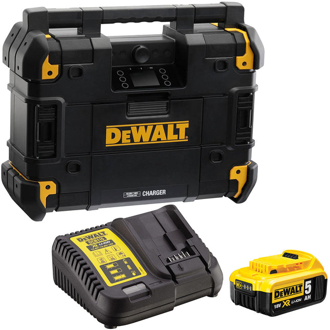 Dewalt DWST1-81079 18V Bluetooth DAB / FM / AM TSTAK Jobsite With 5.0Ah Battery & Charger - MonkeyTools