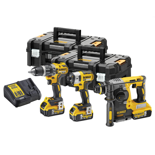 Dewalt DCK368P3T 18V XR 3 Piece Brushless Kit with 3 x 5.0Ah Batteries In 2 x TSTAK II Toolboxes - MonkeyTools