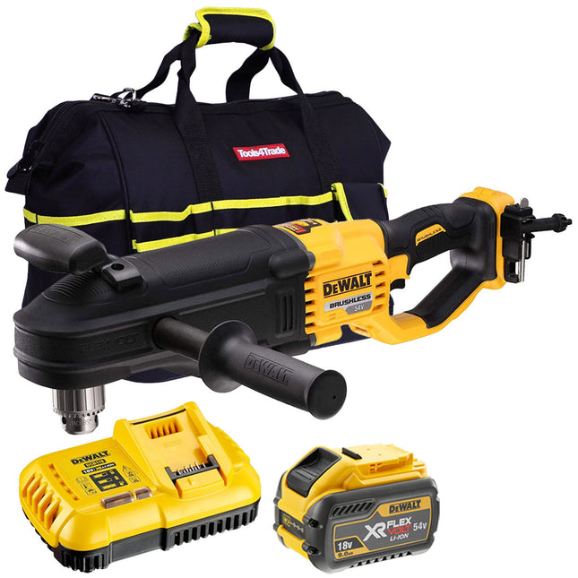 DeWalt DCD470N 54V XR Flexvolt Brushless Right Angled Core Drill with 1 x 9.0Ah Battery Charger & Bag - MonkeyTools