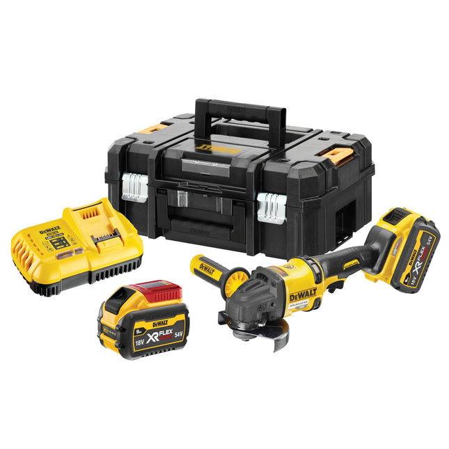 Dewalt DCG418X2 54V FlexVolt 125mm Angle Grinder with 2 x 9.0Ah Battery Charger & Case - MonkeyTools