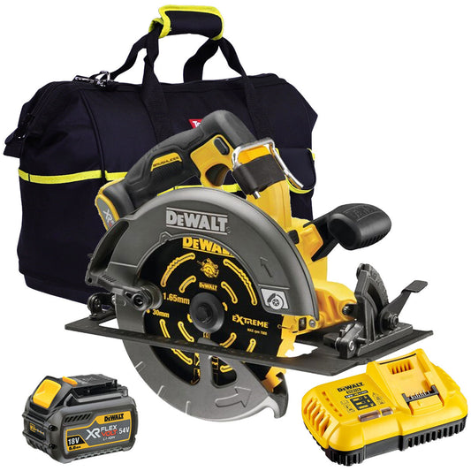Dewalt DCS578N 54V XR Flexvolt Brushless 190mm Circular Saw with 1 x 6.0Ah Battery Charger & Bag - MonkeyTools
