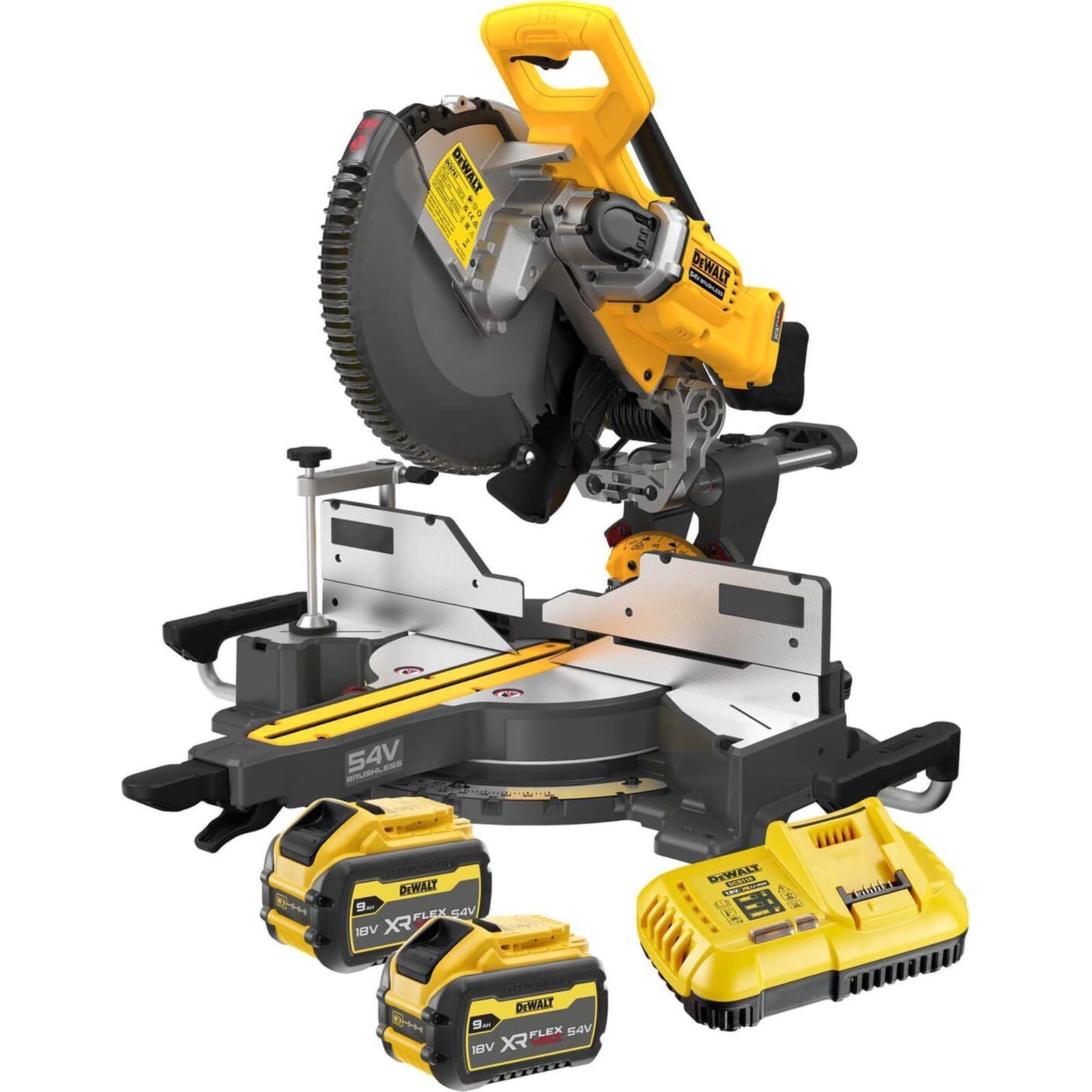 Dewalt DCS781X2 54V XR FlexVolt 305mm Crosscut Sliding Mitre Saw With 2 x 9.0Ah/3.0Ah Batteries Charger - MonkeyTools
