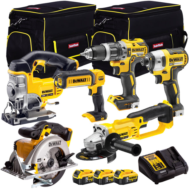 DeWalt 18V Li-Ion 6 Piece Combo Kit with 3 x 5.0AH Batteries & Charger in Bag - MonkeyTools
