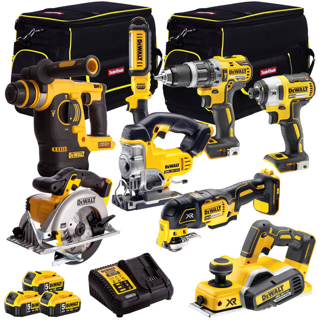 Dewalt 8 Piece 18V Li-ion Combo Kit with 3 x 5.0Ah Batteries & Charger in Bag - MonkeyTools