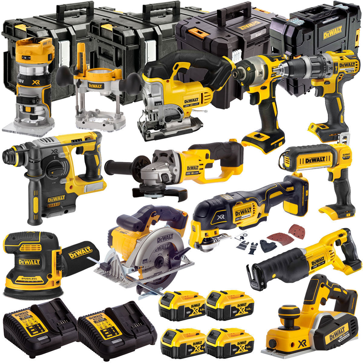 Dewalt 18V 12 Piece Power Tool Kit with 4 x 5.0Ah Batteries T4TKIT-4825 - MonkeyTools