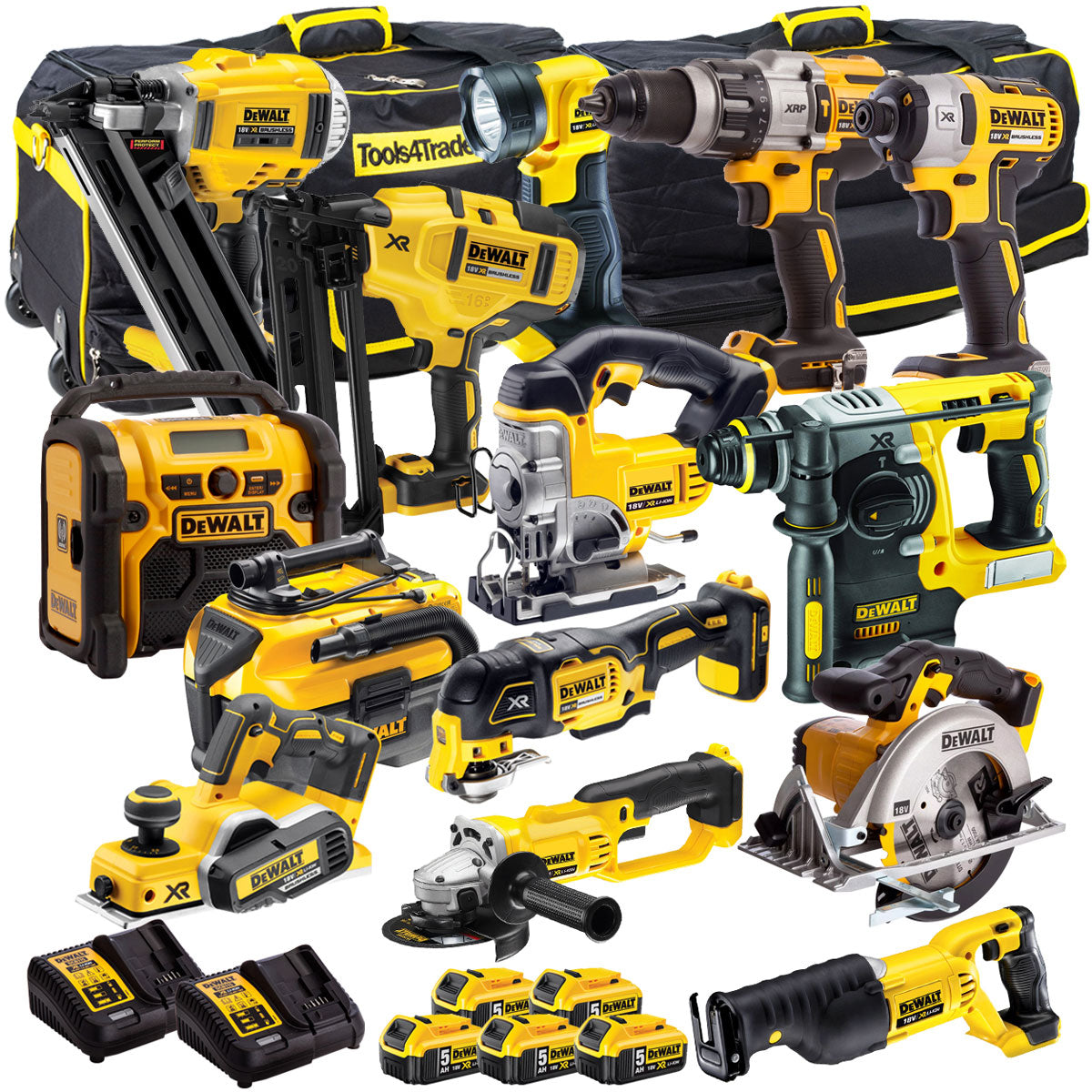 Dewalt 18V 14 Piece Power Tool Kit with 5 x 5.0Ah Batteries T4TKIT-998 - MonkeyTools
