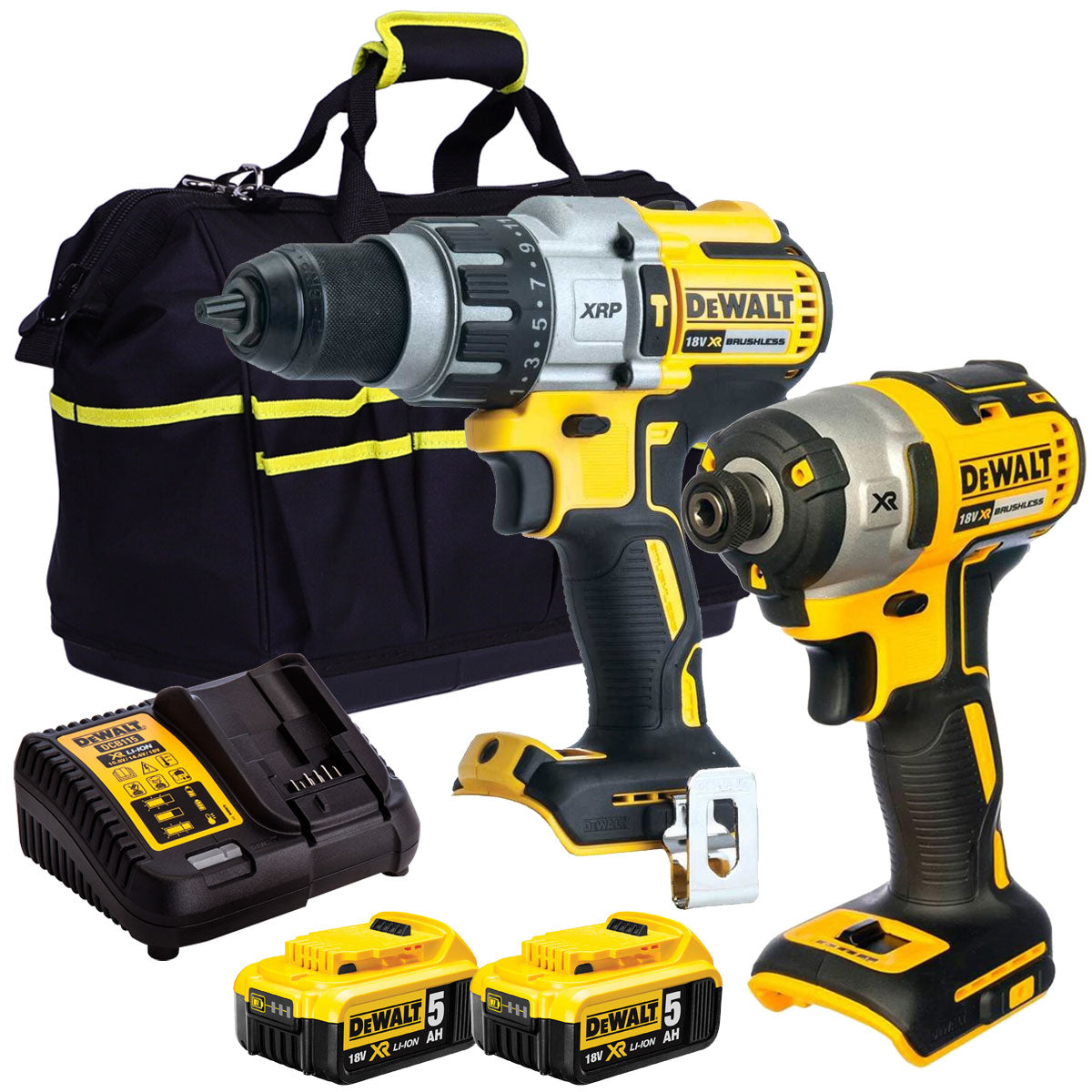 Dewalt 18V Brushless Twin Pack Impact Driver + Combi Drill with 2 x 5.0Ah Battery MTKIT-16180 - MonkeyTools