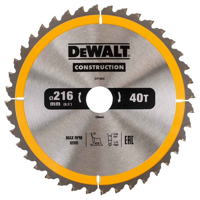 DeWalt 216mm 24T Construction Circular Saw Blade DT1952QZ - MonkeyTools