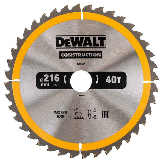 DeWalt 216mm 24T Construction Circular Saw Blade DT1952QZ - MonkeyTools