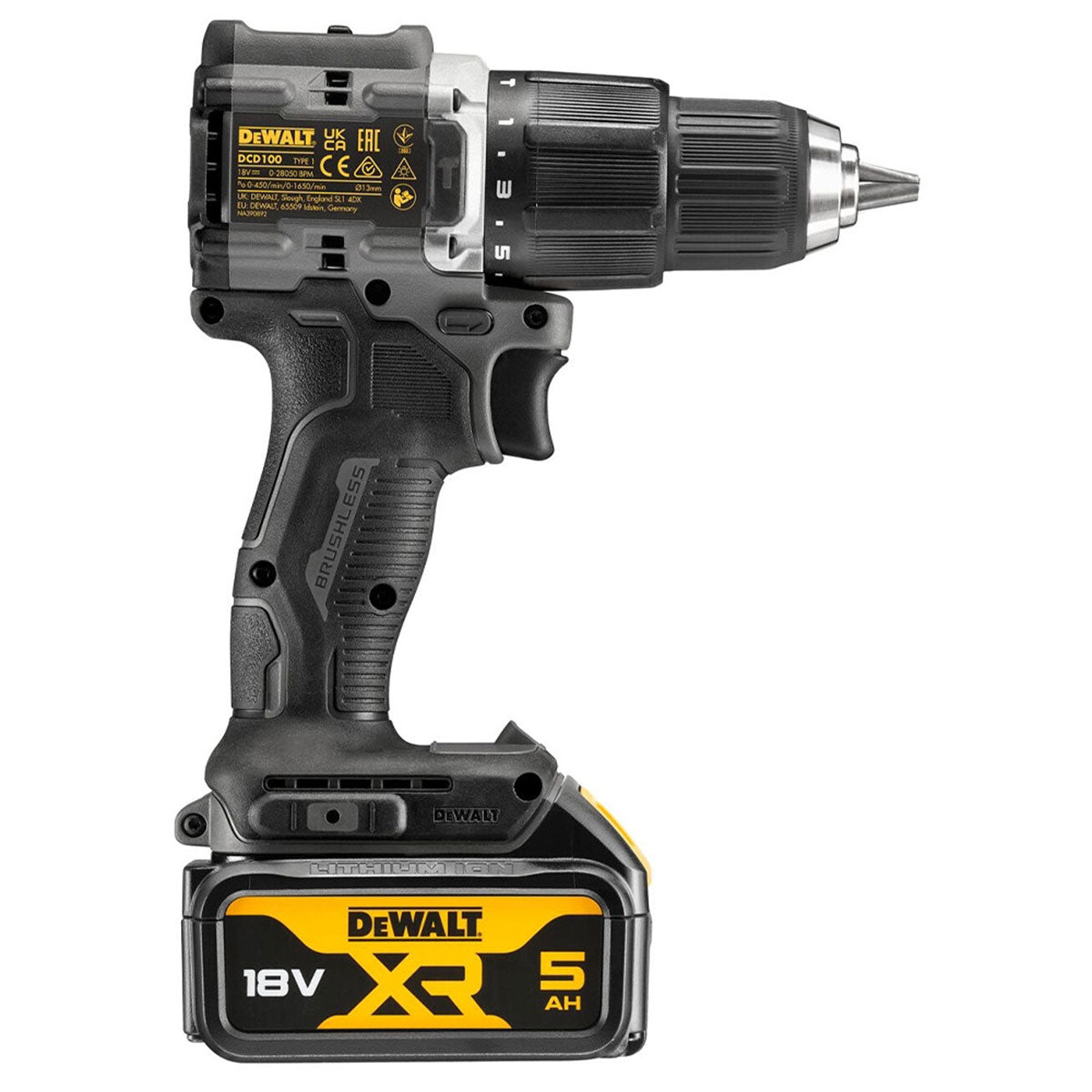 Dewalt DCD100P2T-GB 18V XR Brushless Combi Drill with 2 x 5.0Ah Batteries, Charger, TSTAK Case & Bit Set 25 Piece - MonkeyTools