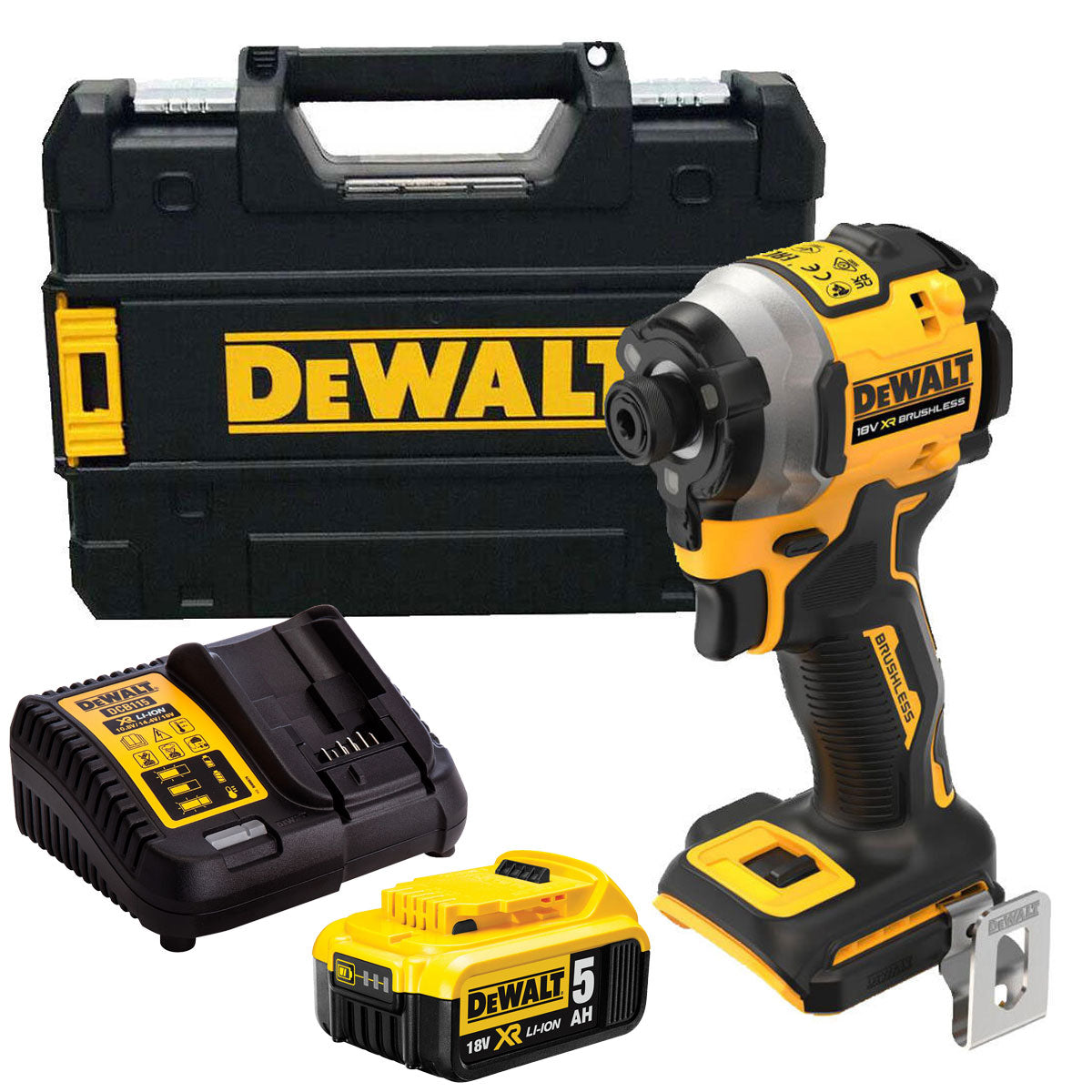 Dewalt DCF850NT 18V XR Brushless Impact Driver with 1 x 5.0Ah Battery Charger & Case - MonkeyTools
