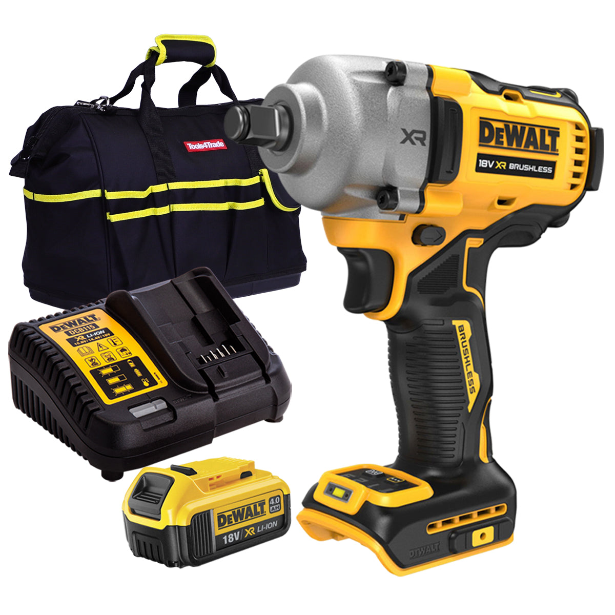 Dewalt DCF891N 18V Brushless 1/2" Hog Ring Impact Wrench with 1 x 4.0Ah Battery Charger & Bag - MonkeyTools