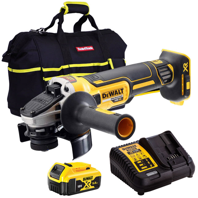 DeWalt DCG405N 18V Brushless 125mm Angle Grinder with 1 x 5.0Ah Battery & Charger in Bag - MonkeyTools