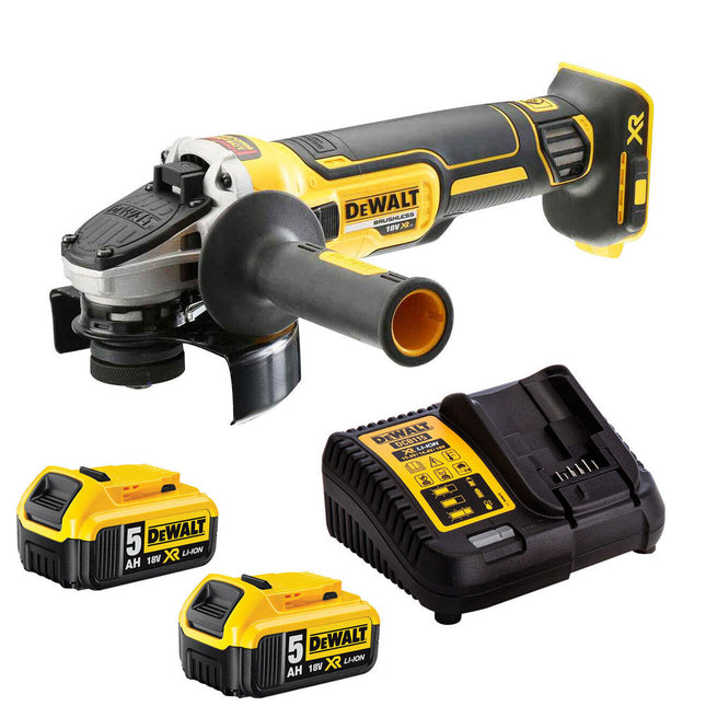 DeWalt DCG405N 18V Brushless 125mm Angle Grinder with 2 x 5.0Ah Batteries & Charger - MonkeyTools
