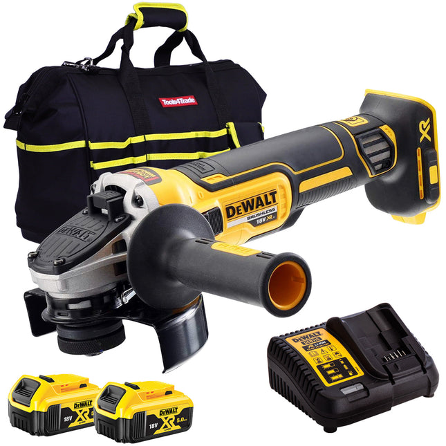 DeWalt DCG405N 18V Brushless 125mm Angle Grinder with 2 x 5.0Ah Batteries & Charger in Bag - MonkeyTools