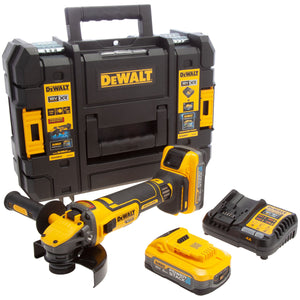 Dewalt DCG409H2T 18V XR Brushless 125mm Grinder with 2 x 5.0Ah Powerstack Batteries, Charger & TSTAK Case - MonkeyTools