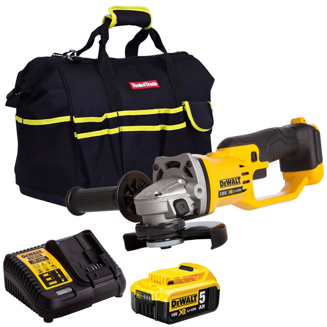 DeWalt DCG412N 18V 125mm Angle Grinder with 1 x 5.0Ah Battery Charger & 18" Bag - MonkeyTools