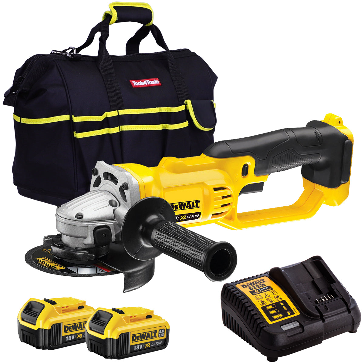 DeWalt DCG412N 18V 125mm Angle Grinder with 2 x 4.0Ah Batteries & Charger in Bag - MonkeyTools