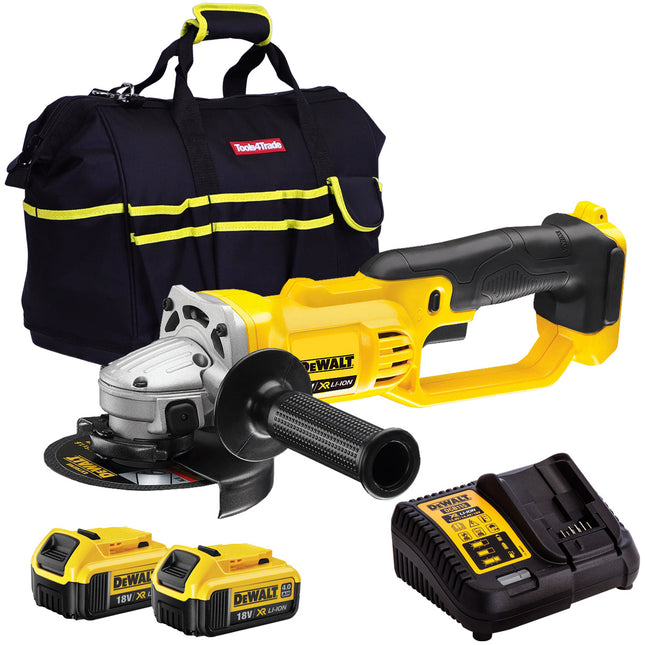DeWalt DCG412N 18V 125mm Angle Grinder with 2 x 4.0Ah Batteries & Charger in Bag - MonkeyTools