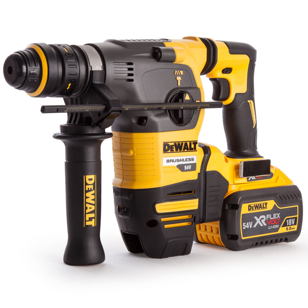 Dewalt DCH334X2 54V FlexVolt Brushless SDS+ Hammer Drill with 2 x 9.0Ah Batteries Charger & Case - MonkeyTools