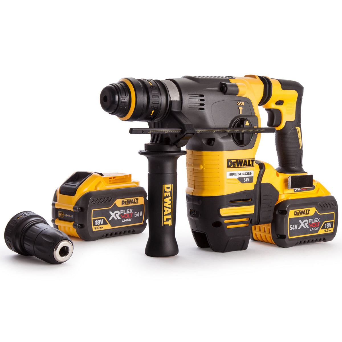 Dewalt DCH334X2 54V FlexVolt Brushless SDS+ Hammer Drill with 2 x 9.0Ah Batteries Charger & Case - MonkeyTools