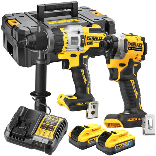 DeWalt DCK2052H2T-GB 18V XR Brushless Combi Drill + Impact Driver with 2 x 5.0Ah Powerstack Battery Charger & Case - MonkeyTools