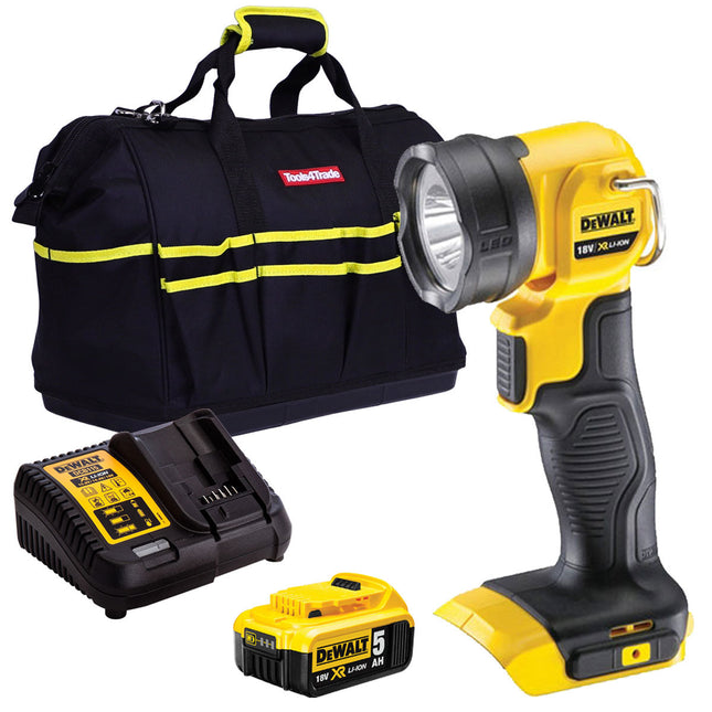 DeWalt DCL040N 18V Cordless Work Light Torch with 1 x 5.0Ah Battery Charger & Bag - MonkeyTools