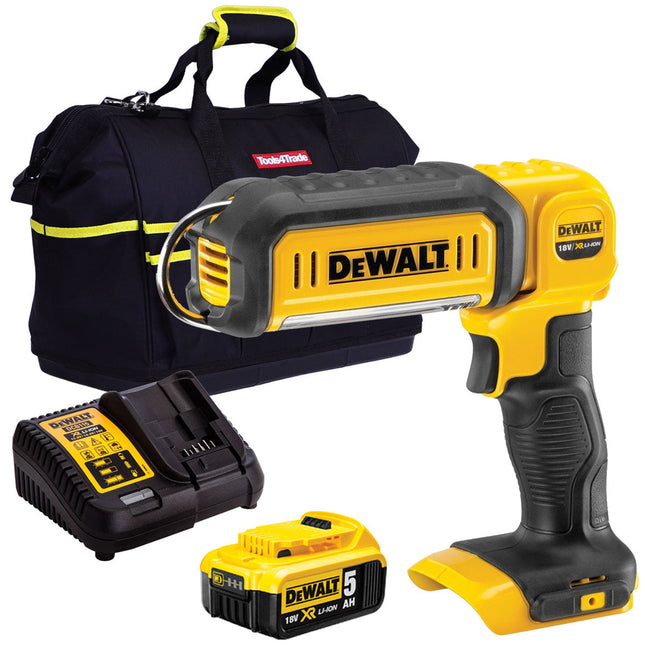 Dewalt DCL050N 18V Handheld LED Work Light Torch with 1 x 5.0Ah Battery Charger & Bag - MonkeyTools