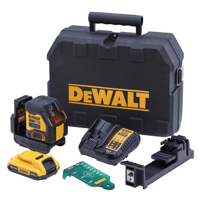 Dewalt DCLE34021D1-GB 18V XR Green Cross Line Laser 1 x 2.0Ah Battery Charger & Case - MonkeyTools