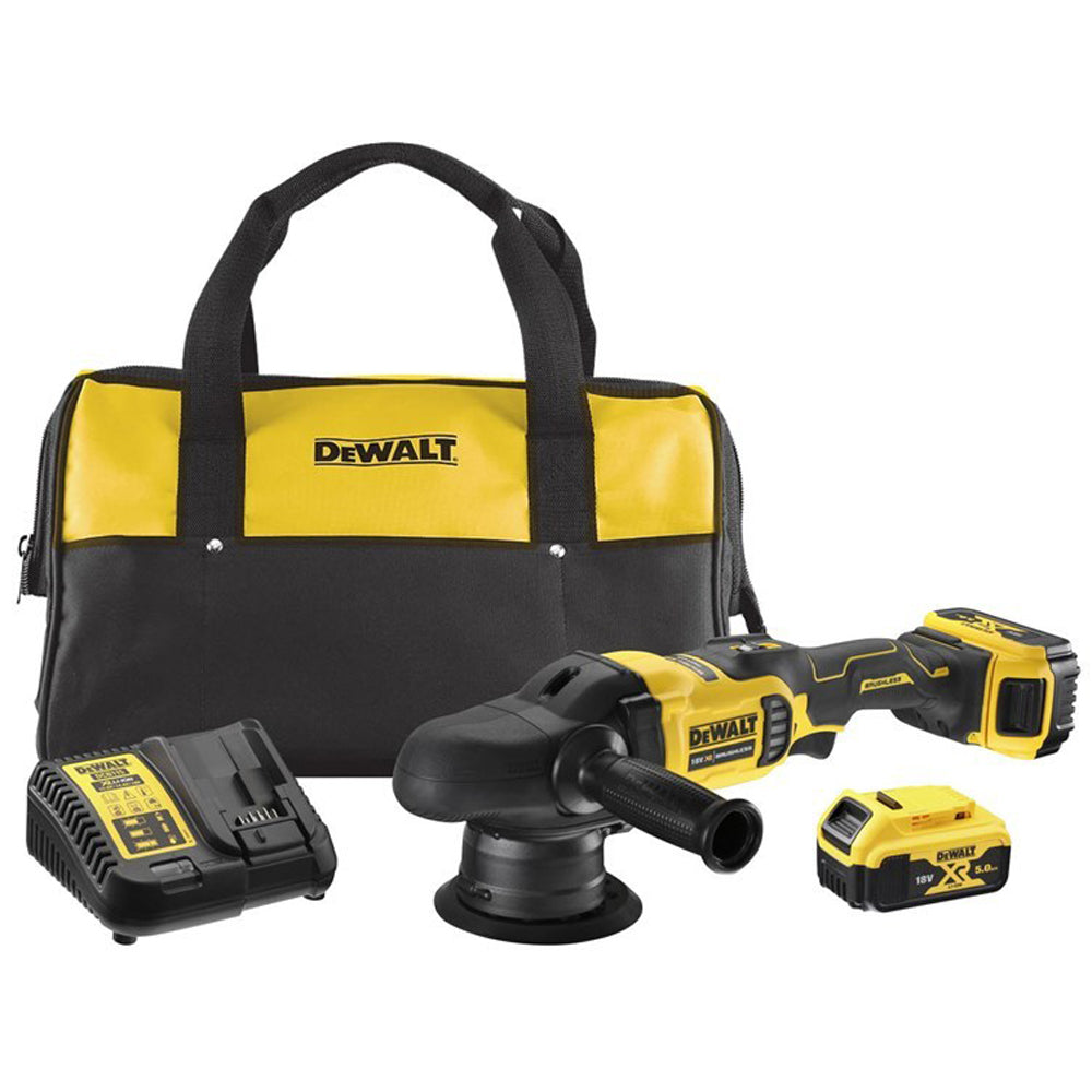 Dewalt DCM848P2 18V Brushless 125mm Dual Action Polisher 2 x 5.0Ah Battery Charger & Bag - MonkeyTools