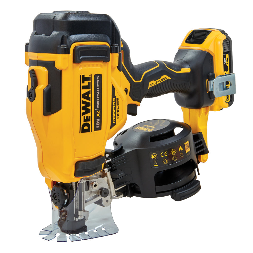 Dewalt DCN45RND2 18V XR Brushless Roofing Coil First Fix Nailer with 2 x 2.0Ah Battery & Charger In Case - MonkeyTools
