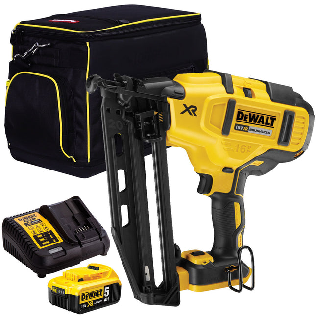 DeWalt DCN660N 18V Brushless Second Fix Nailer with 1 x 5.0Ah Battery Charger & 20" Bag - MonkeyTools