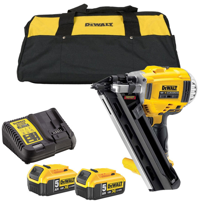 DeWalt DCN692P2B 18V Brushless First Fix Framing Nailer with 2 x 5.0Ah Battery Charger & Bag - MonkeyTools