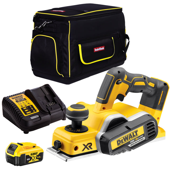 Dewalt DCP580N 18V Cordless Brushless 82mm Planer with 1 x 5.0Ah Battery Charger & Bag - MonkeyTools