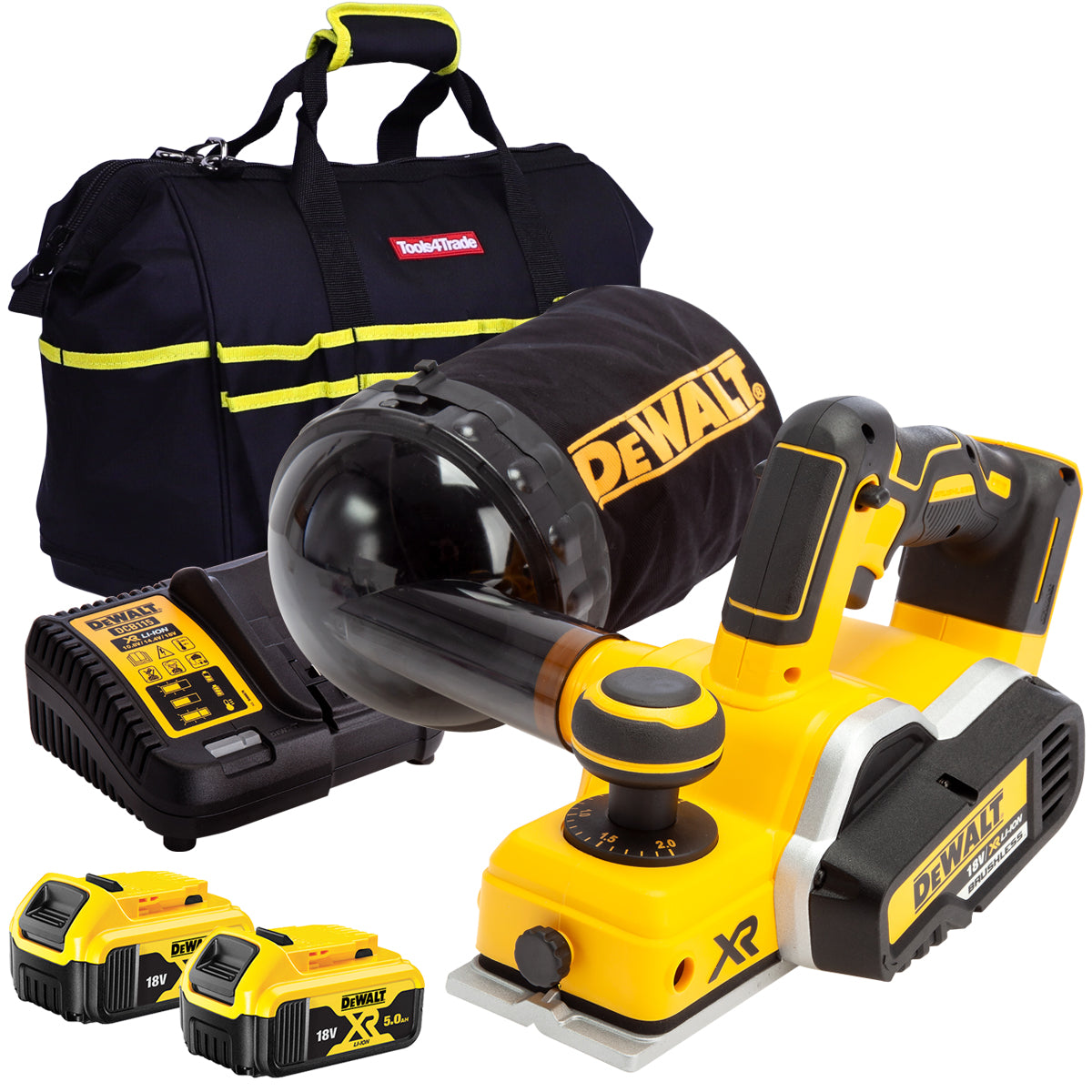 Dewalt DCP580P2 18V Brushless 82mm Planer with 2 x 5.0Ah Batteries, Charger & Bag - MonkeyTools