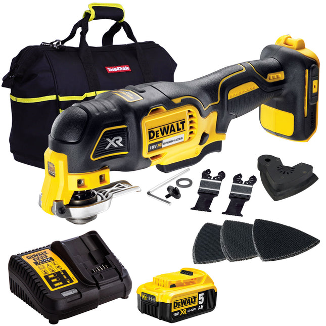 Dewalt DCS355N 18V Cordless Brushless Oscillating Multi-Tool with 1 x 5.0Ah Battery Charger & Bag - MonkeyTools