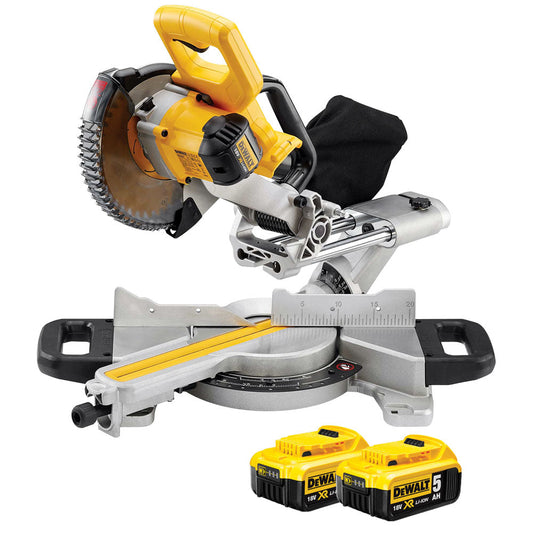 DeWalt DCS365N 18v XR 184mm XPS Slide Mitre Saw Body With 2 x 5.0Ah Batteries - MonkeyTools